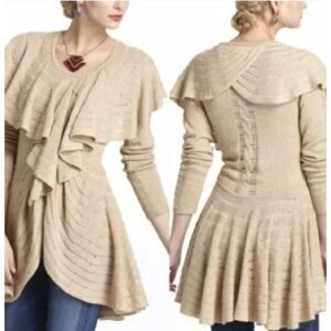 Anthropologie Leifnotes Ruffled Ladder Lace Knit Cardigan Wool Angora Blend M
